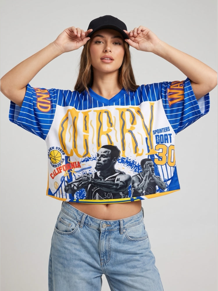 Jersey oversize crop top Cook Time porté, vue de face