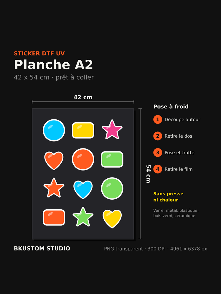 Sticker DTF UV planche A2 42 x 54 cm